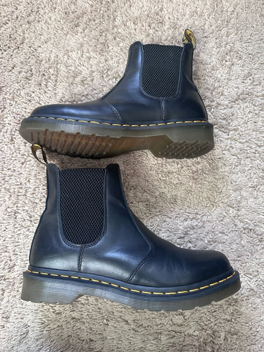 Dr. Martens Black Leather Chelsea Boots with Yellow Stitching